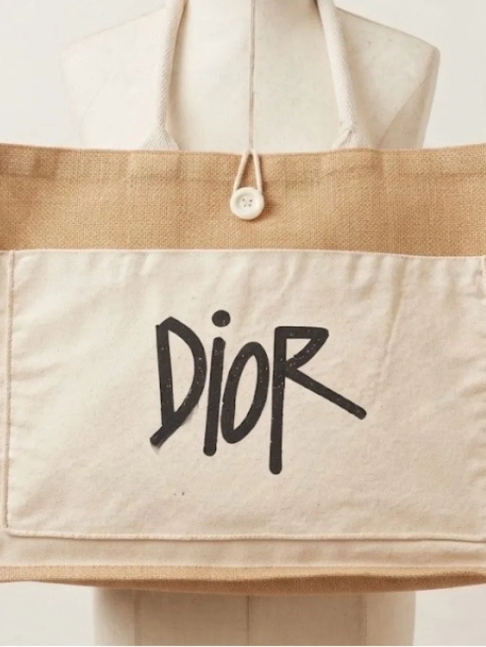 Dior Beige Canvas Tote with Black Logo